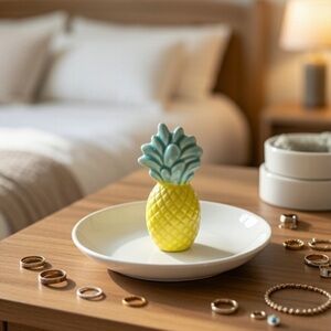 Unbranded Porcelain Pineapple Figurine Trinket Dish Ring Dish Paperclips 💛💚🤍